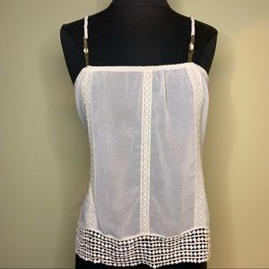 Willow & Clay zip-back sheer top crochet detail